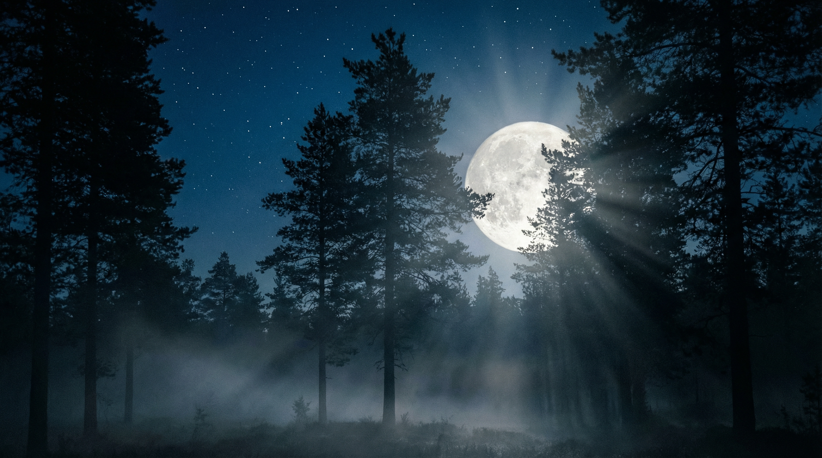 Moonlight through forest
